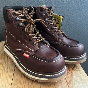 Brown genuine leather lace up boots